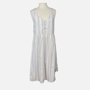 Ann Taylor LOFT Swiss Dot Blue Striped Strappy Midi Dress Button Loop Bodice 10
